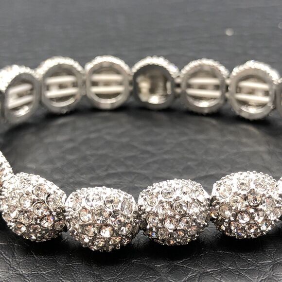 Rhinestone Stretch Bracelet Pave Crystal Snowball Bangle Adjustable 6.5 - 7.5 in - Picture 3 of 8